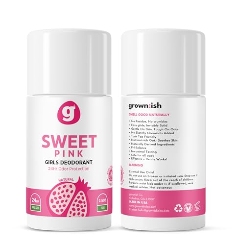 Grownish Kids Deodorant - 24-Hour Protection, Aluminum-Free, Floral Scent - 1 Stick (Sweet Pink)