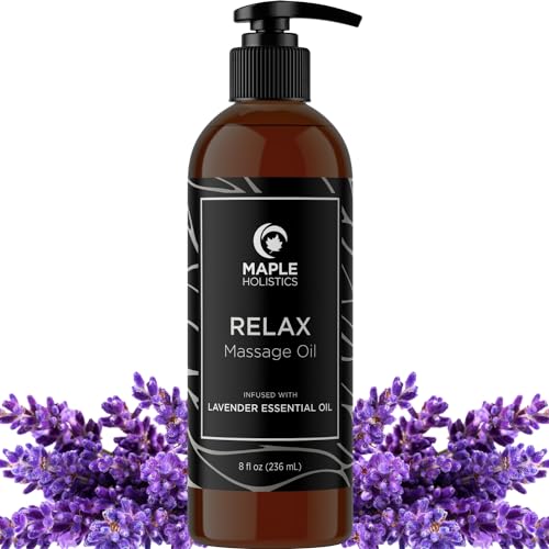 Maple Holistics Lavender Massage Oil - Nourishing for Sore Muscles, Moisturizing Coconut Oil - 8oz