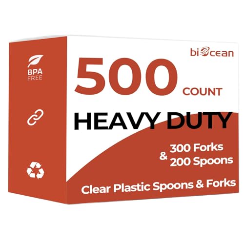 Biocean Heavy-Duty Plastic Forks & Spoons - Durable, Reusable Cutlery for Events - 500 Count