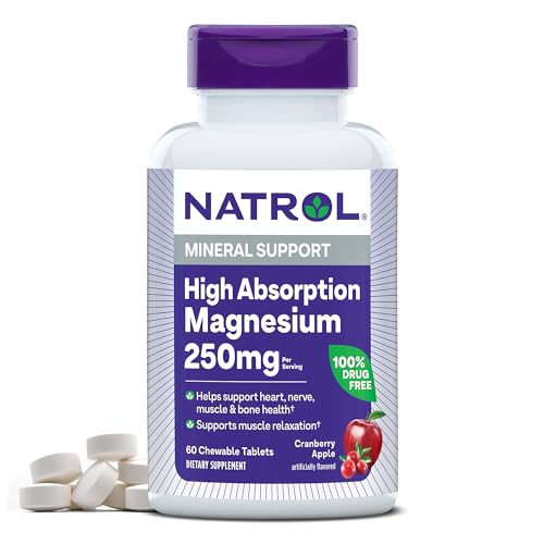 Natrol High Absorption Magnesium - Supports Heart, Nerve, Muscle & Bone Health - 250mg, 60 Chewables