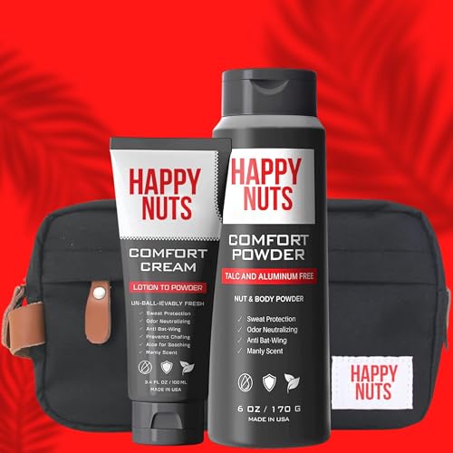 Happy Nuts Toiletry Bag Set - Comfort Cream & Powder for Odor Control, Talc-Free - 3 Compartment