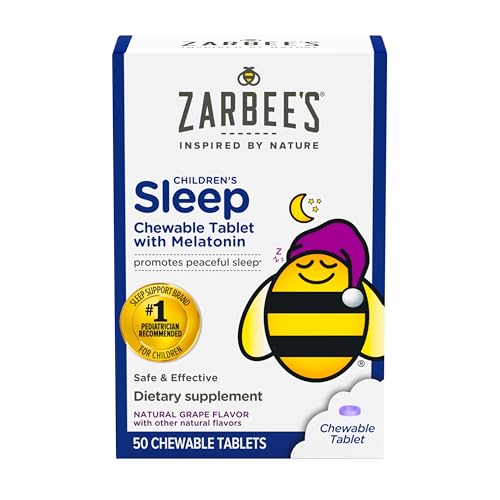 Zarbee's Kids Sleep Supplement - Drug-Free Melatonin, Natural Grape Flavor, 50 Chewable Tablets