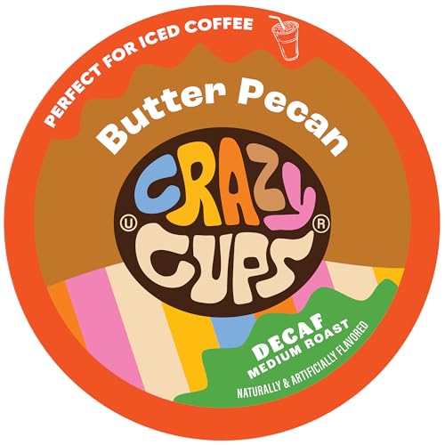 Crazy Cups Decaf Coffee Pods - Rich Butter Pecan Flavor, Gluten-Free, Vegan - 22 Count