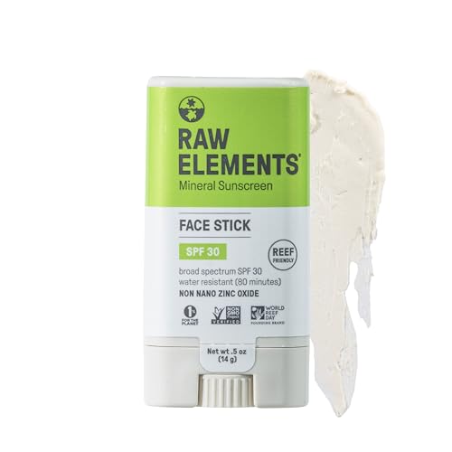 Raw Elements Face Sunscreen Stick - SPF 30+, 95% Organic, Water-Resistant, 0.5 oz