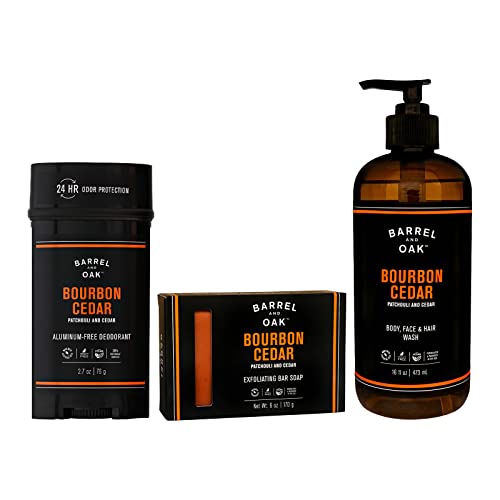 Barrel and Oak Men's Body Care Set - Bourbon Cedar Aroma, Natural Ingredients - 3-Pack