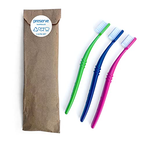 Preserve Adult Toothbrush - Gentle Cleaning, 100% Recycled Plastic, 3 Count - Soft Bristles