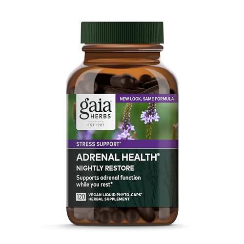 Gaia Herbs Adrenal Health Nightly Restore - Supports Rest, Vegan Capsules with Ashwagandha - 120ct