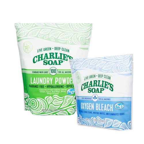 Charlie's Soap Laundry Powder & Oxygen Bleach - Hypoallergenic, Color Safe, Septic Safe - 100 Loads