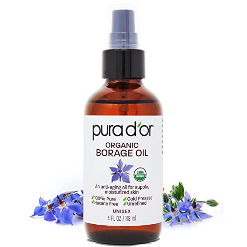 PURA D'OR Body Oil - Deeply Hydrating, USDA Certified Organic, Cold Pressed - 4 Oz