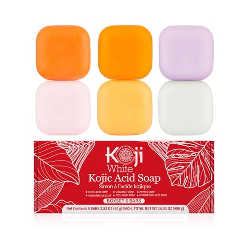 Koji White Kojic Acid Soap Set - Brightening & Hydrating, Vegan - 6 Bars, 2.8 Oz Total