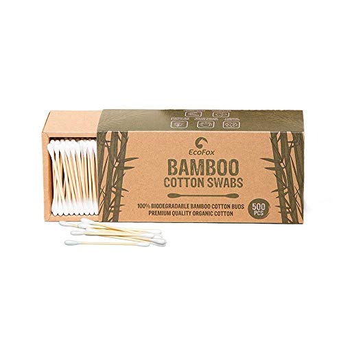 EcoFox Bamboo Cotton Swabs - Biodegradable, Organic Cotton, Durable Design - 500 Count