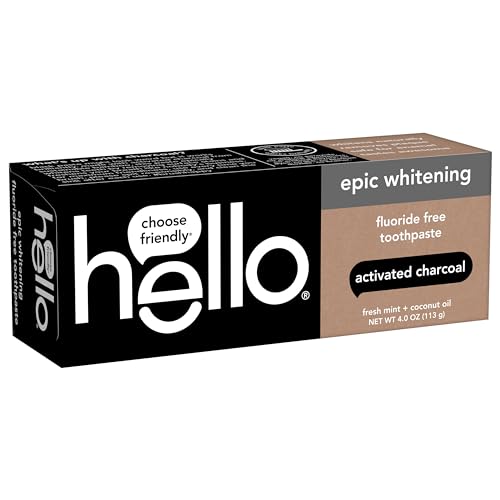 hello Activated Charcoal Toothpaste - Whitens Teeth, Vegan, Fluoride-Free, Fresh Mint - 4oz