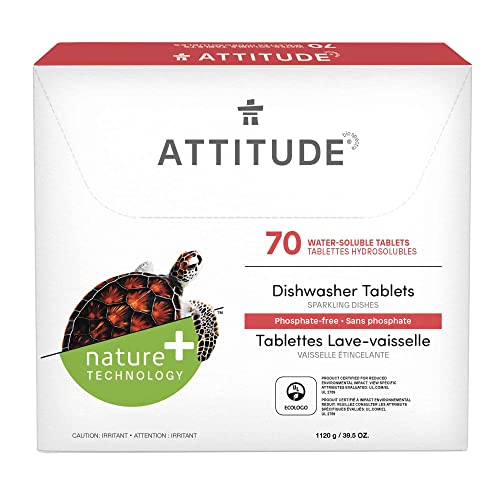 ATTITUDE Dishwasher Pods - Vegan & Plant-Based, Phosphate-Free, 70 Count, Water-Soluble