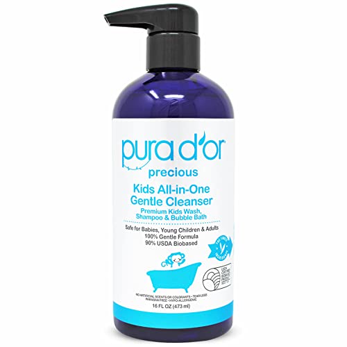 PURA D'OR Kids Shampoo & Body Wash - Gentle, Tearless, USDA Biobased - 16 oz All-in-One