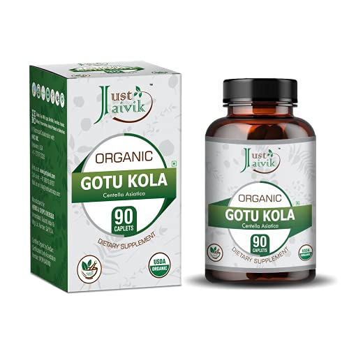 Just Jaivik Gotu Kola Tablets - Supports Brain Wellness, Organic, 750mg, 90 Count