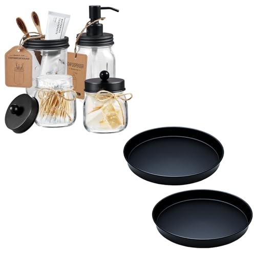 Amolliar Lazy Susan Organizer - 360° Rotating Storage, Includes 4-Pc Mason Jar Set - Black