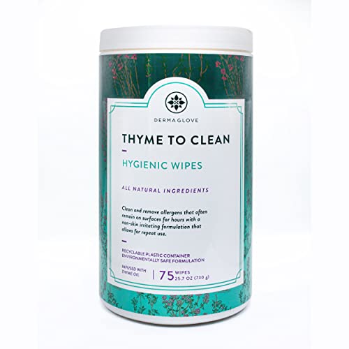 THYME TO CLEAN by DERMAGLOVE - All-Natural Antibacterial Wipes, Plant-Based Protection - 75 ct