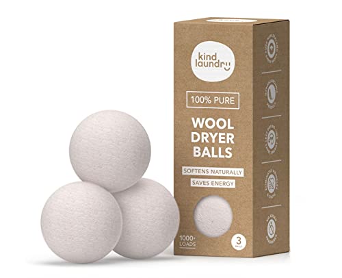 Kind Laundry Wool Dryer Balls - Speed Up Drying & Soften Fabrics, Pure New Zealand Wool - Pack of 3