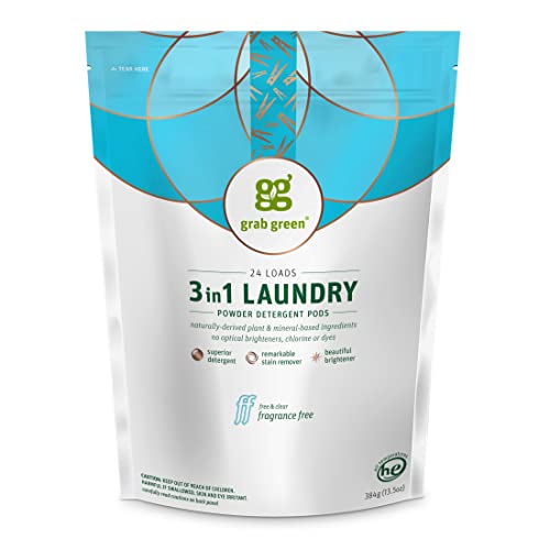 Grab Green Laundry Detergent Pods - Superior Stain Remover, Fragrance Free, Plant-Based - 24 Count