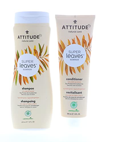 ATTITUDE Super Leaves Shampoo & Conditioner Set - Volume Boost, EWG Verified - 16oz & 8oz