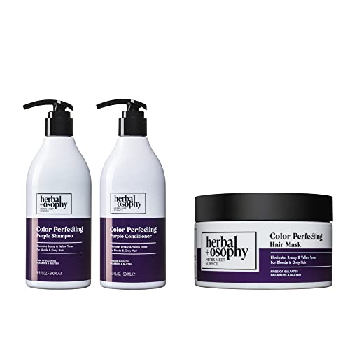 Herbalosophy Purple Shampoo & Conditioner Set - Eliminates Brassy Tones, Vegan - 2x16.9oz