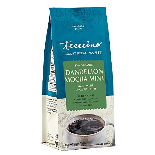 Teeccino Dandelion Mocha Mint Herbal Coffee - Caffeine-Free, Prebiotic, Gluten-Free - 10oz