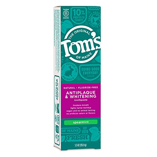 Tom's of Maine Toothpaste - Antiplaque & Whitening, Naturally Derived Ingredients - Spearmint, 5.5oz