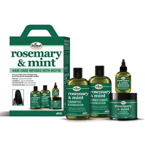 Difeel Rosemary & Mint Hair Care Set - Strengthens & Nourishes, Sulfate-Free, 4-Piece - 12oz, 2.5oz