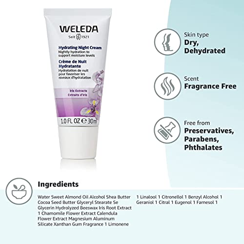 Weleda Night Face Cream - Hydrates & Nourishes with Iris Root, Calendula, Chamomile - 1oz