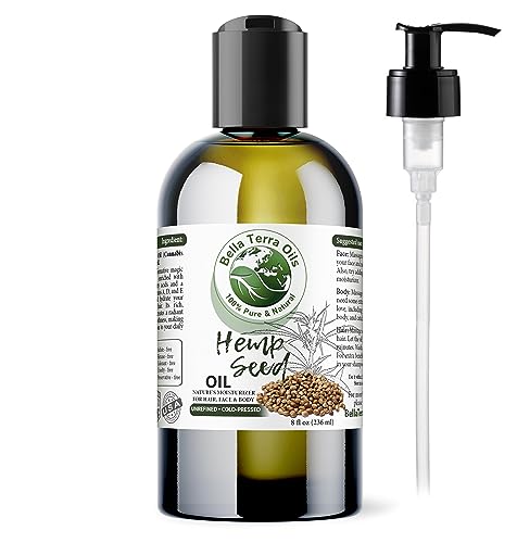 Bella Terra Oils Body Oil - Pure Hemp Seed Elixir with Omega Fatty Acids & Vitamins - 8 oz