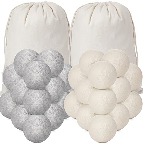 Wool Dryer Balls Set - Reduces Drying Time, Safe for Sensitive Skin - 40 Reusable Balls & 2 Bags