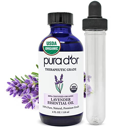 PURA D'OR Organic Lavender Essential Oil - Calming, Therapeutic for Relaxation & Massage - 4oz