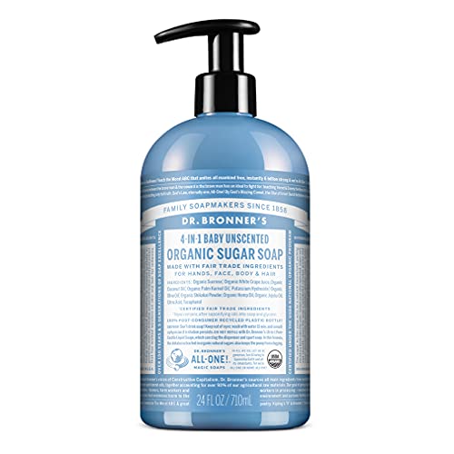 Dr. Bronner’s Organic Sugar Soap - Nourishing, Fair Trade Ingredients, Unscented - 24oz