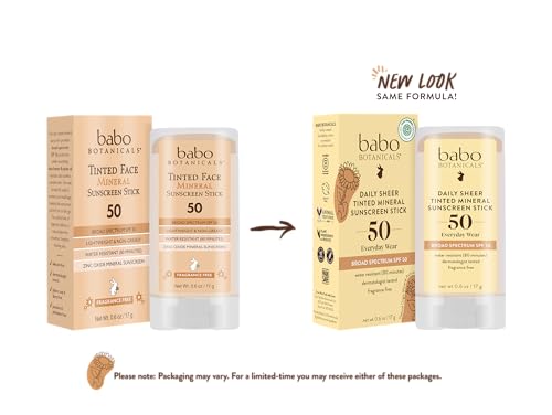 Babo Botanicals Face Sunscreen Stick SPF50 - Water Resistant, EWG Verified, Fragrance-Free - 0.6oz