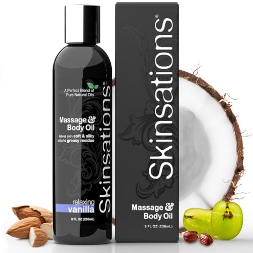 Skinsations Body Oil - Soothing Vanilla Blend for Relaxation, Nourishing Oils - 8oz