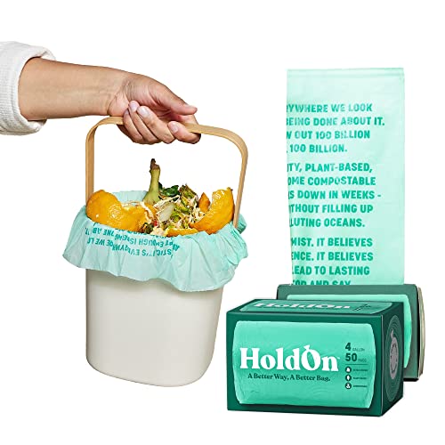 HoldOn Compost Bag - Heavy-Duty, Certified Compostable Material, 4-Gallon Size - 100 Bags