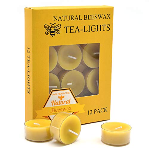 Natural Beeswax Tealight Candles - Healthy, Smokeless, Long-Lasting - 12pcs, 1.5in Diameter