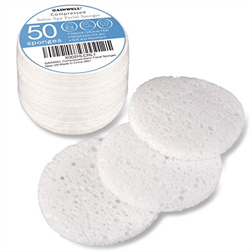 GAINWELL Facial Cleansing Sponge Set - Gentle Exfoliation, 100% Natural Cellulose - 50 Count