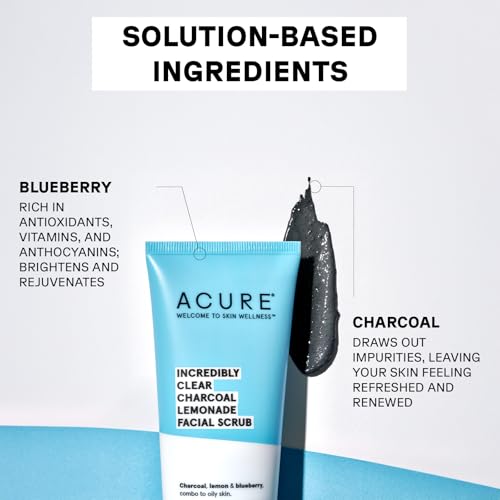 ACURE Charcoal Lemonade Facial Scrub - Deep Cleansing, Gentle Exfoliation, Vegan - 4 Fl Oz