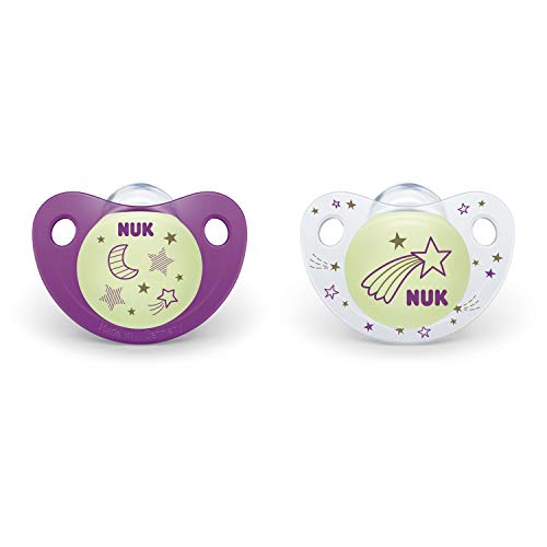 NUK Orthodontic Pacifiers - Natural Shape, Glow-in-the-Dark, BPA-Free, 6-18 Months, 2-Pack