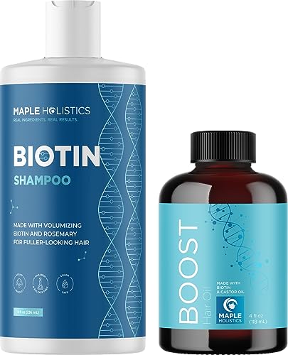 Maple Holistics Hair Care Set - Nourishing Biotin Shampoo & Growth Oil for Thinning Hair - 12oz