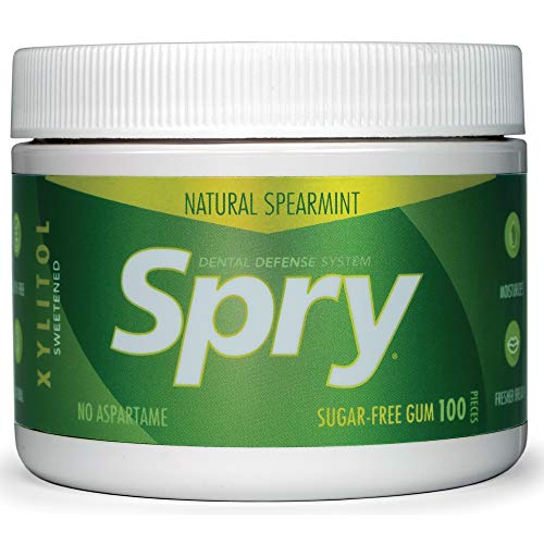 Spry Fresh Xylitol Chewing Gum - Moisturizes Mouth, Reduces Tooth Decay - Spearmint, 100 Count