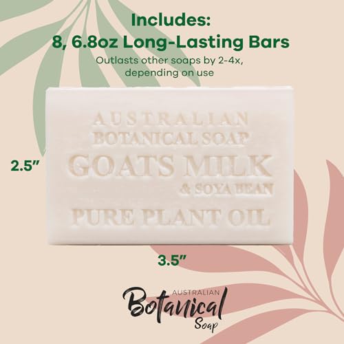 Australian Botanical Body Soap - Gentle Cleansing, Goat Milk & Organic Shea Butter - 7oz, 8 Bars