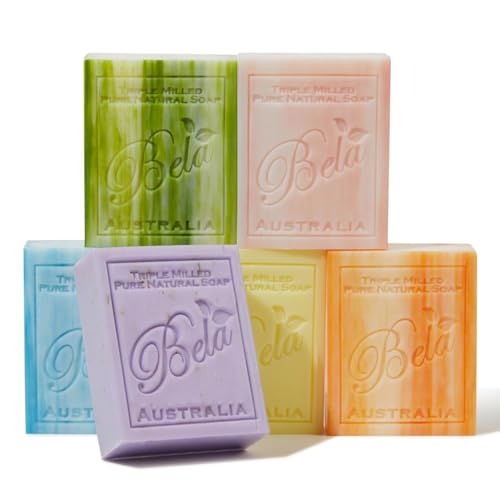 BELA Natural Bar Soap - Organic Shea Butter, Creamy Lather, Vegan - Assorted 3.3oz (Pack of 6)