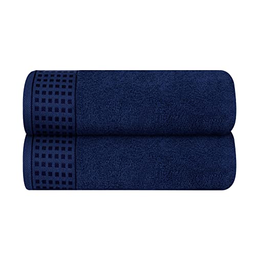 GLAMBURG Cotton Bath Towel Set - Ultra Soft, Highly Absorbent, Quick Dry - 28x55 Inches, Navy Blue