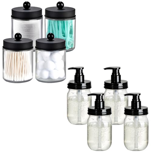 Bathroom Accessories Set - Easy Dispensing, Durable BPA-Free Plastic, 4 Jars & 4 Pumps