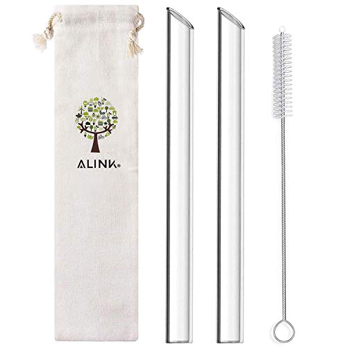 ALINK Reusable Glass Boba Straws - Extra Wide for Smoothies & Bubble Tea, 2-Pack with Case