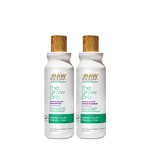 Raw Sugar Grow Pro Hair Care Set - Anti-Thinning & Lengthening, Vegan Biotin, Passion Fruit - 12oz