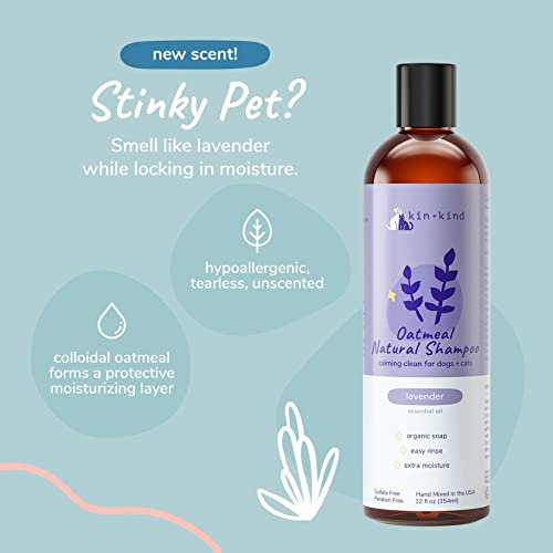 kin+kind Dog Shampoo - Soothes Itchy Skin with Lavender & Oatmeal, Vet Approved - 12 fl oz