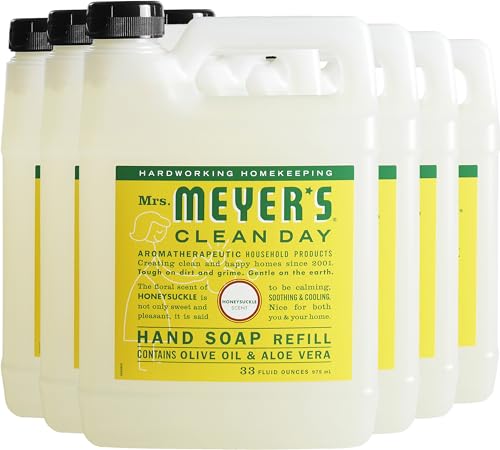 Mrs. Meyer's Hand Soap Refill - Essential Oils, Biodegradable, Honeysuckle Scent - 33 fl. oz, 6 Pack